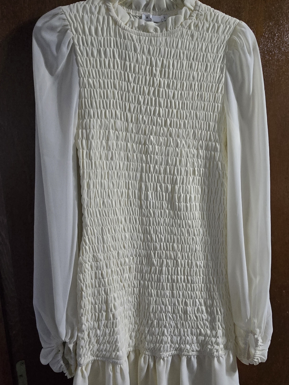 HYFVE Cream Smocked Long Sleeve Blouse